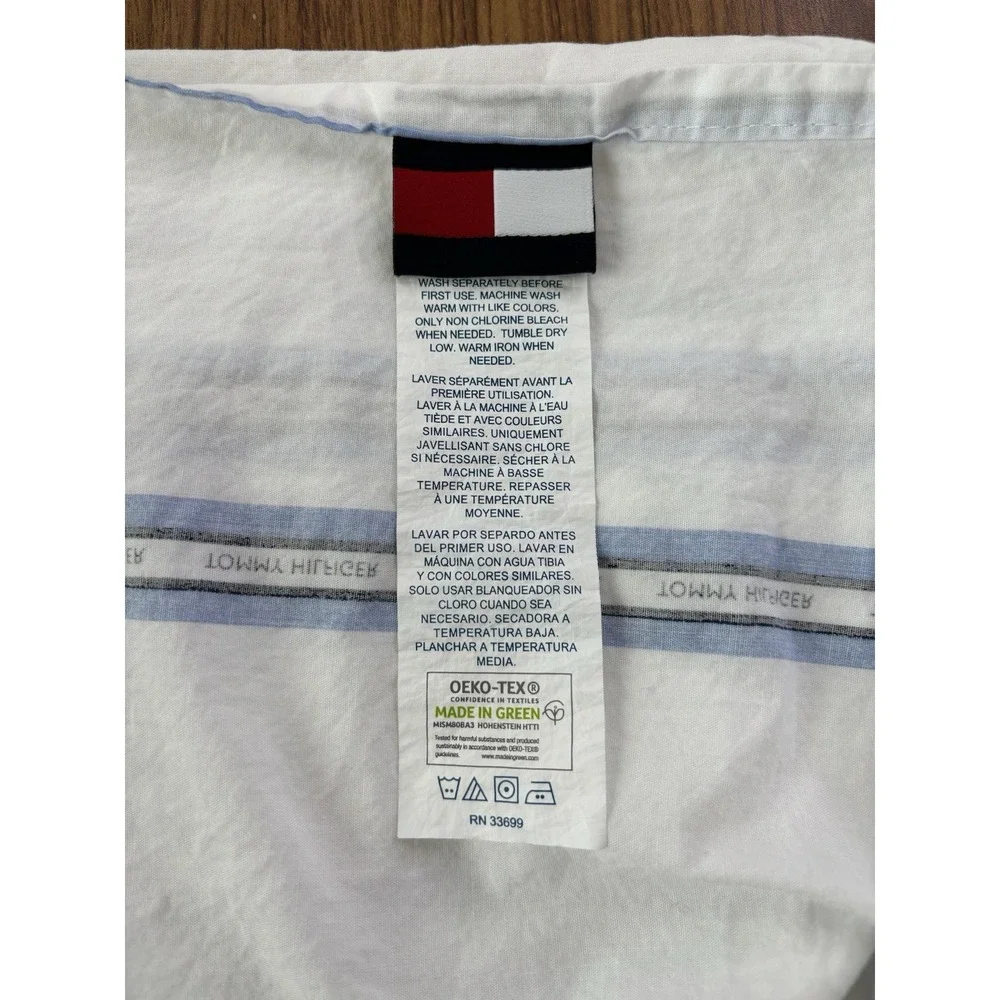 Tommy Hilfiger Vista Blue White Stripe 100%‎ Cotton TWIN Flat Sheet